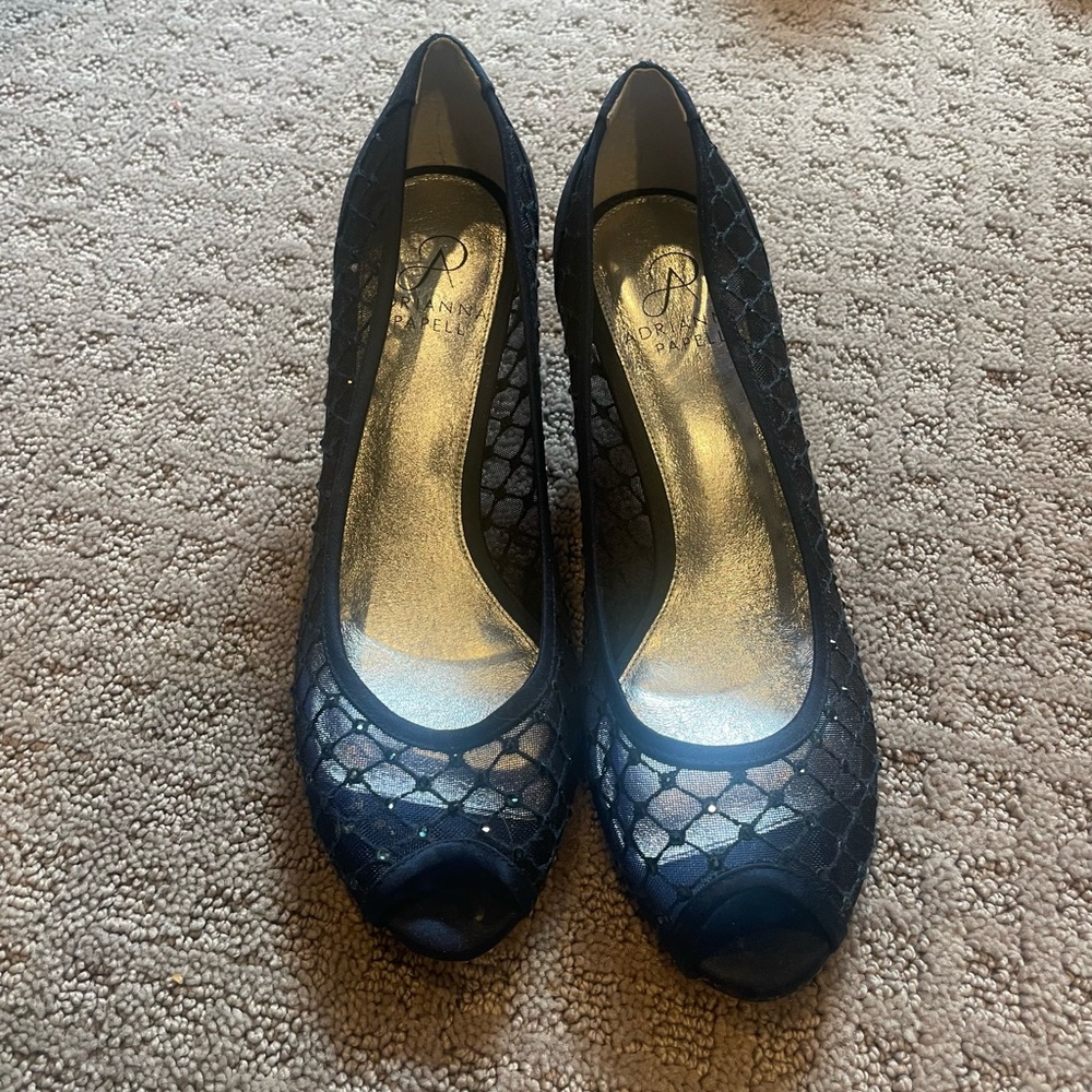 Adrianna Papell Black Mesh Peep Toe Heels